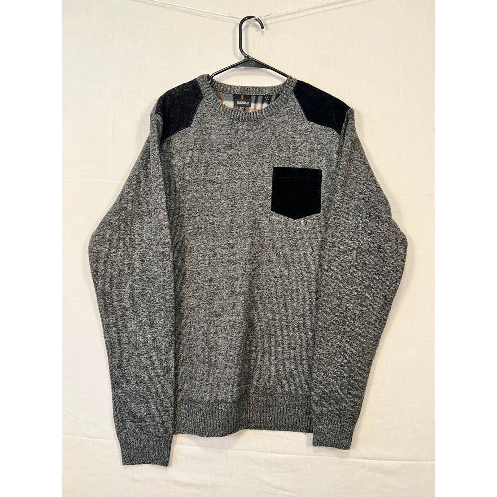 Buffalo David Bitton Mens XL Gray Marl Fleece Lined Sweater Corduroy Patches